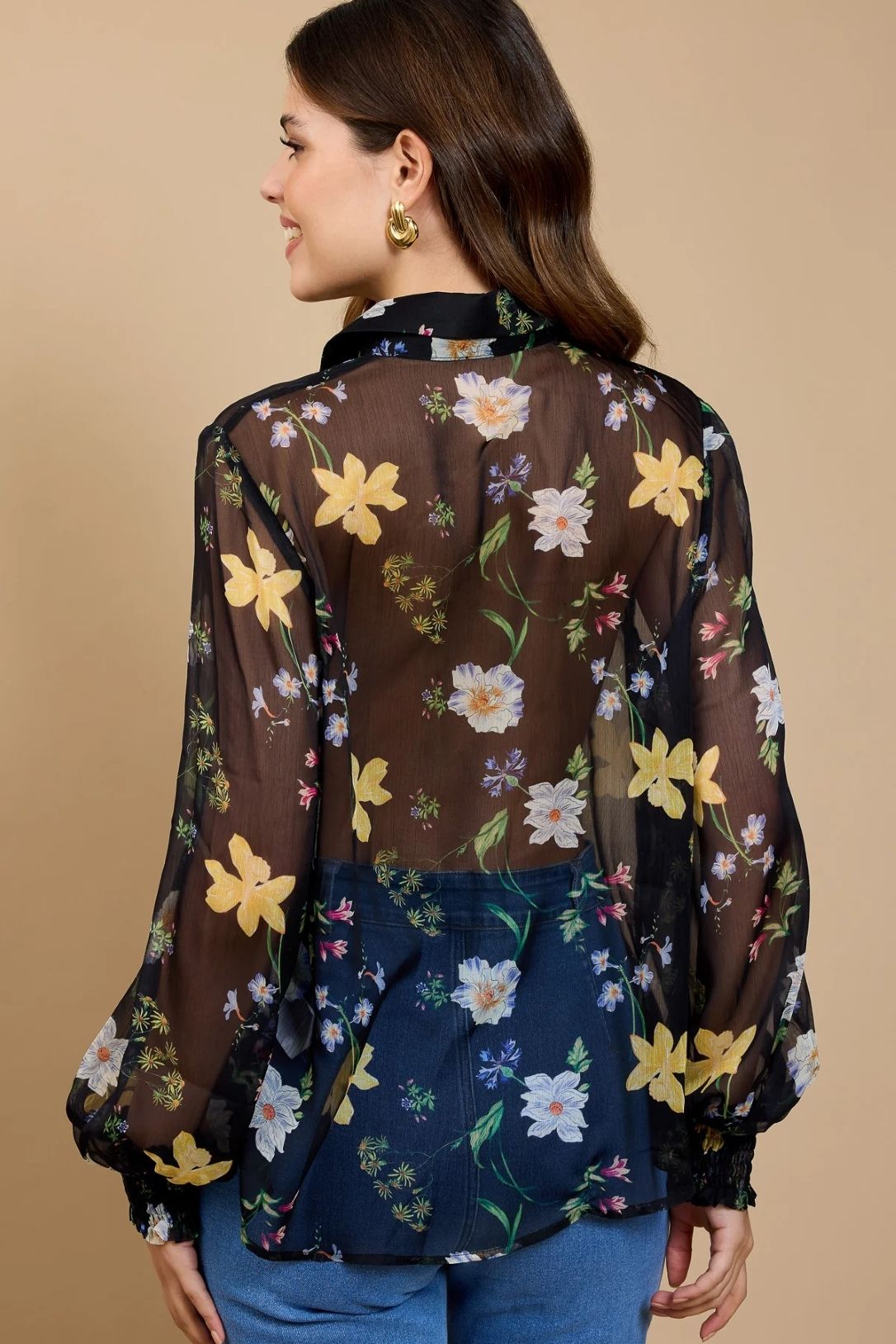 Little Mistress Black Floral Print Chiffon Shirt