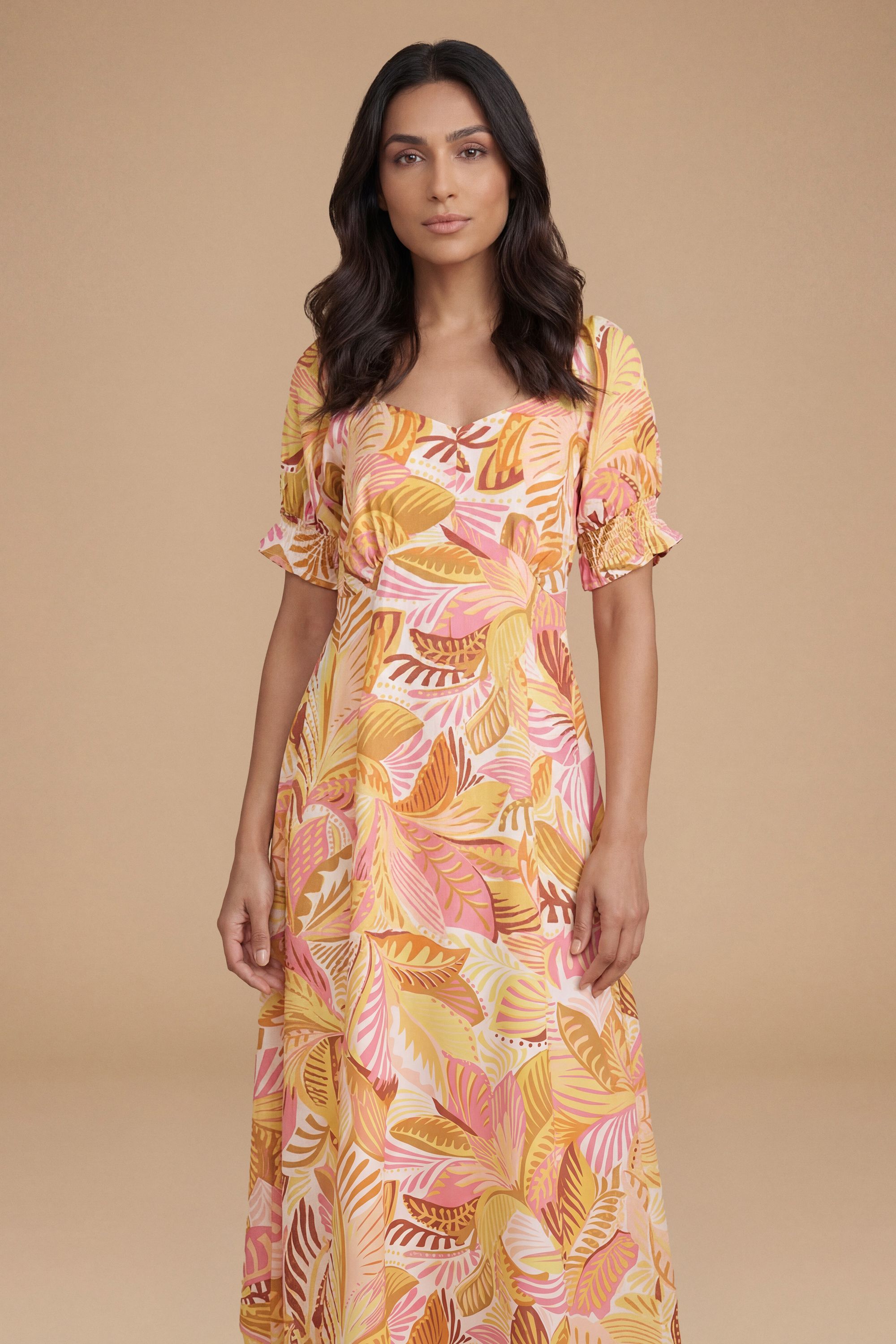 Dorothy Perkins Sweetheart Neck Puff Sleeve Printed Midi Dress