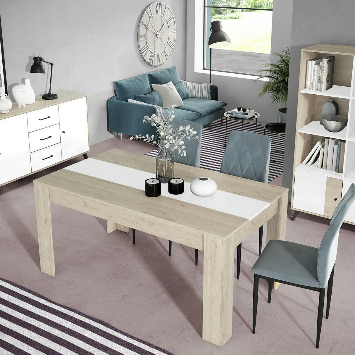 ARIZONA - Table à manger rectangulaire extensible effet bois / blanc 160/220 cm