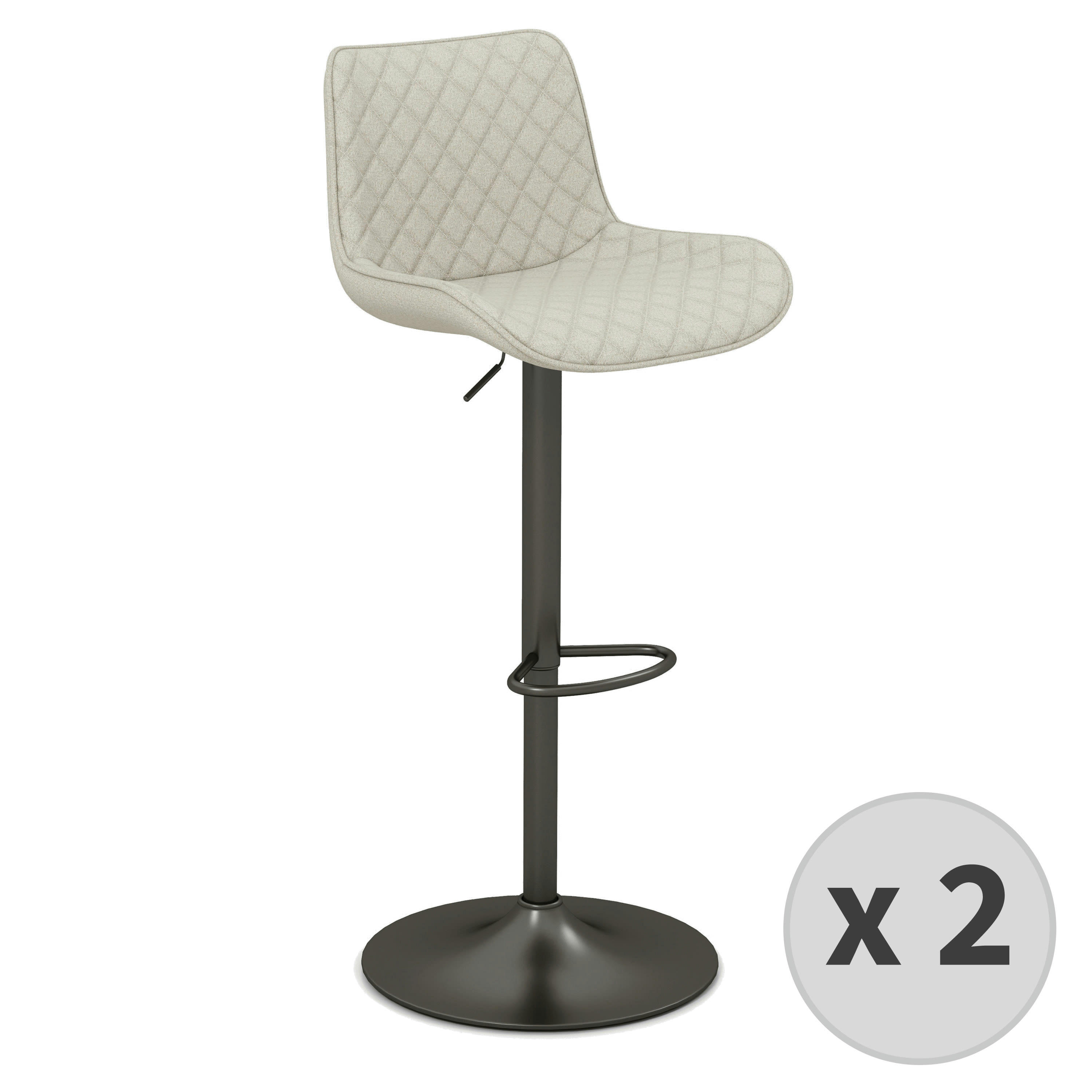 DINO - Tabouret de bar en tissu Coloris Lin et métal noir mat(x2)