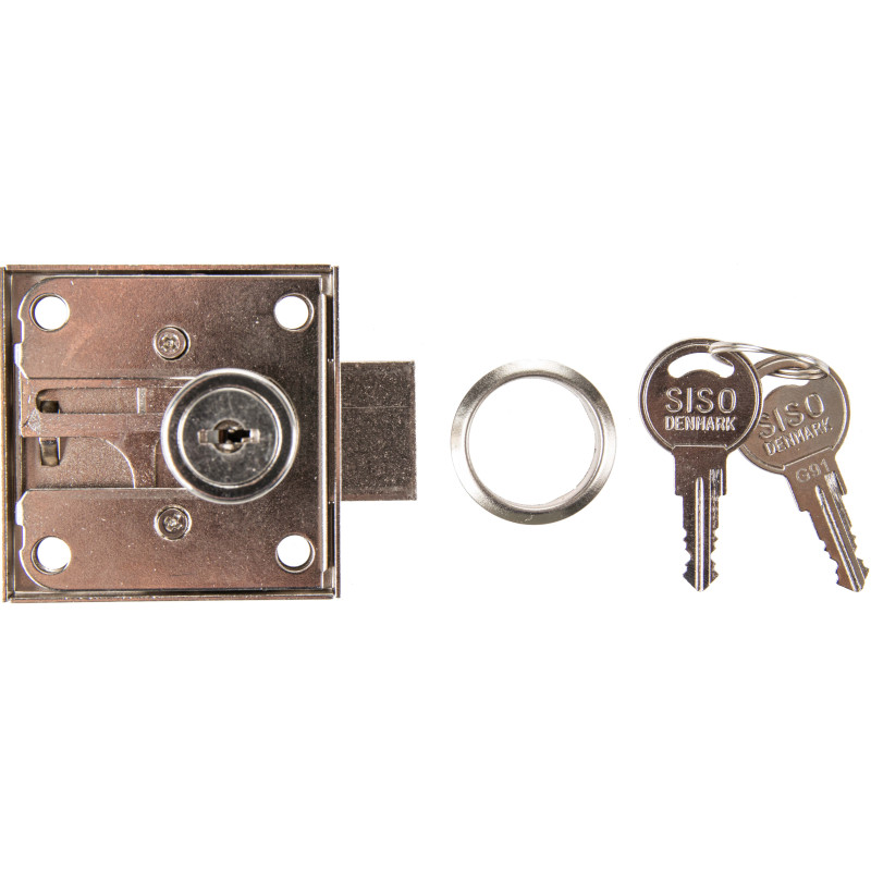 Serrure de meuble en acier nickelé avec axe variable