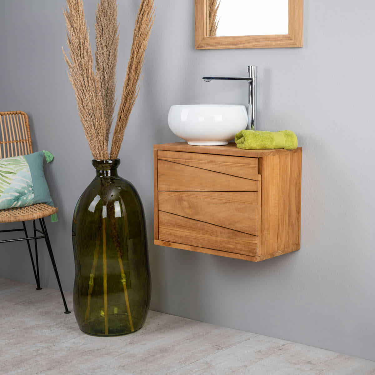 - Meuble de salle de bain sous vasque suspendu en teck L40cm