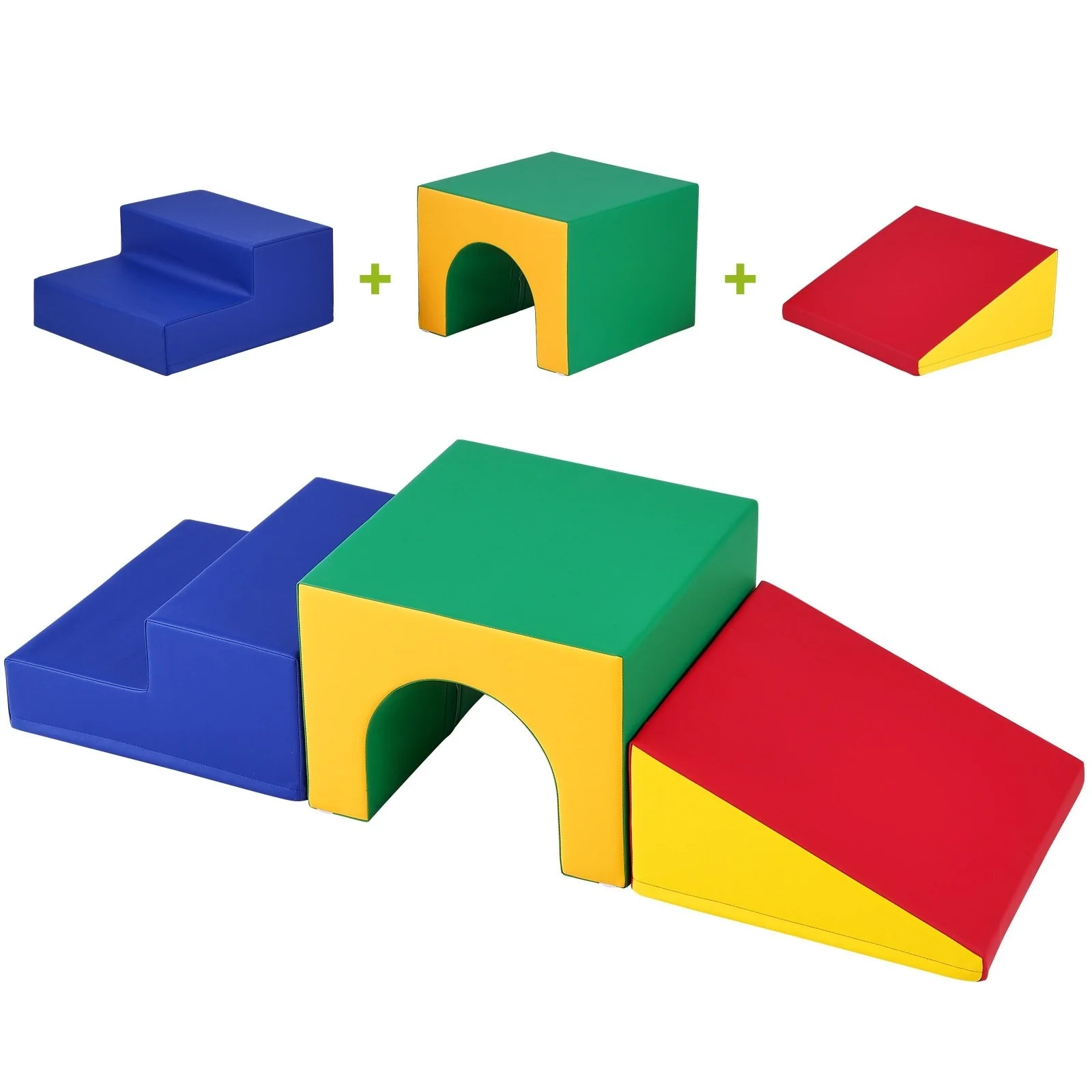 Multi Color Foam Climbing Tunnel Set for Kids with Pads and Ramp - Multi Color
