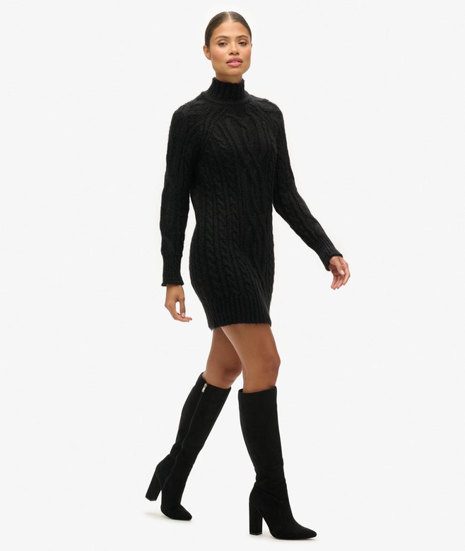 Cable Knit Mock Neck Jumper Dress