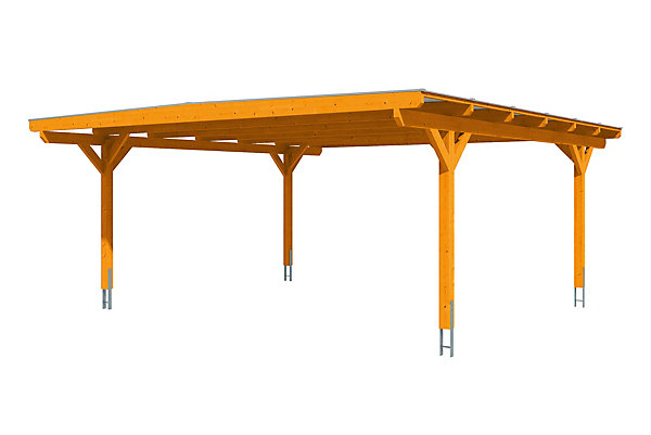 Carport SKAN HOLZ Odenwald 640x648cm, bois lamellé-collé, traitement coloré chêne clair