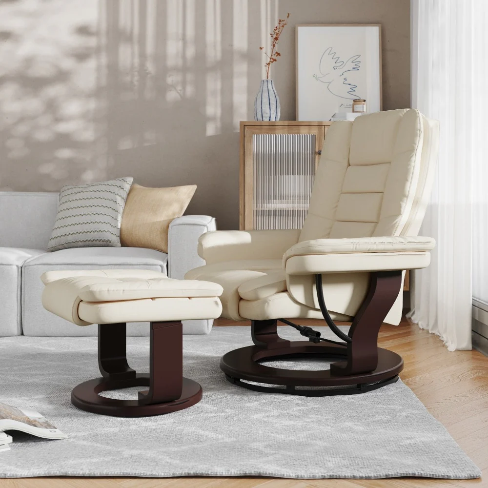 Contemporary Multi-Position Upholstered Recliner Chair with Ottoman