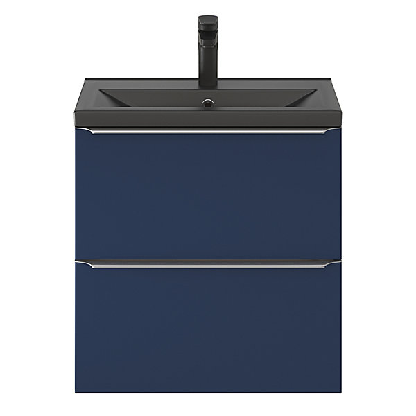 Meuble vasque suspendu faible profondeur bleu nuit mat l.60 cm Imandra   plan vasque noir céramique Nira, GoodHome
