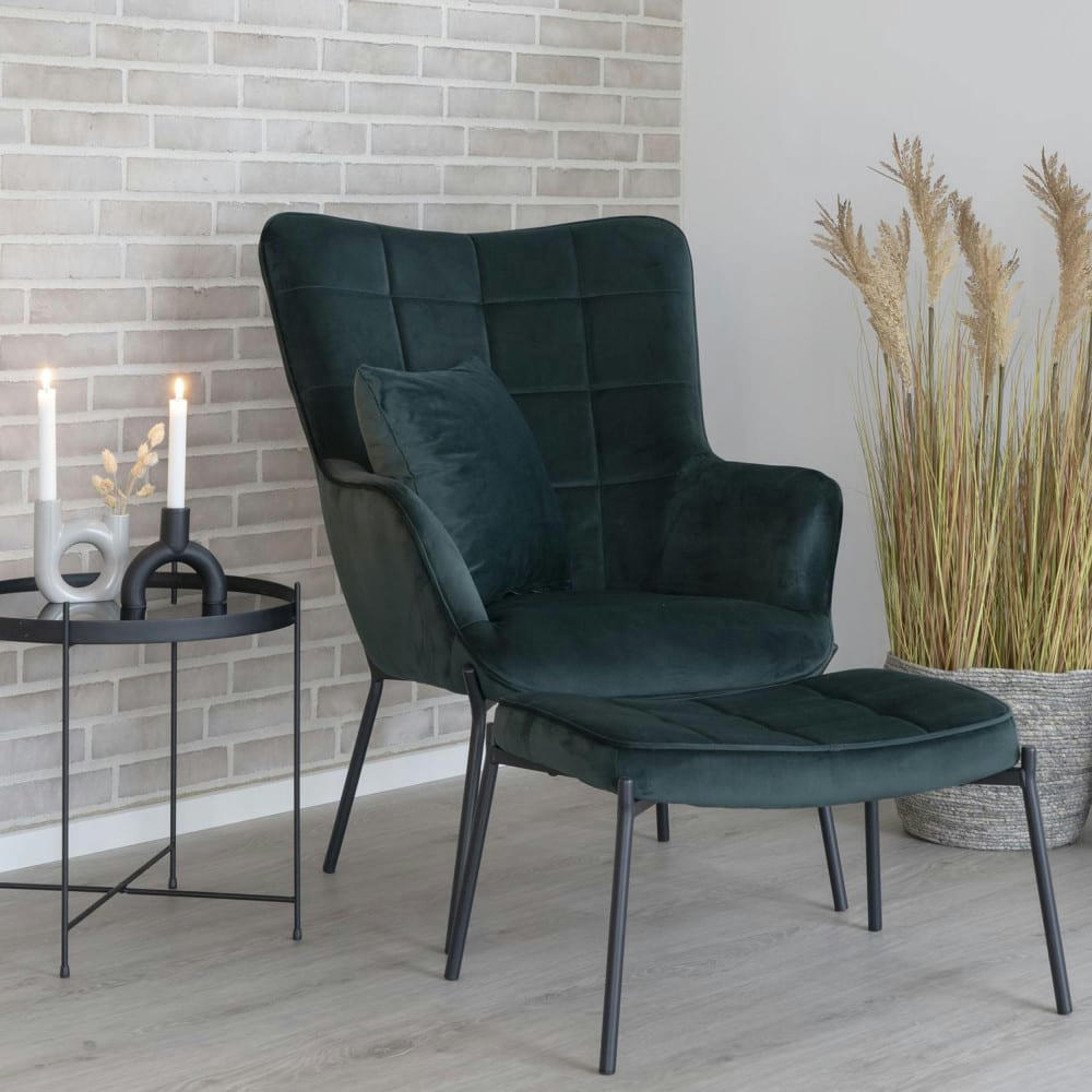 GLASGOW - Repose-pieds en velours vert forêt