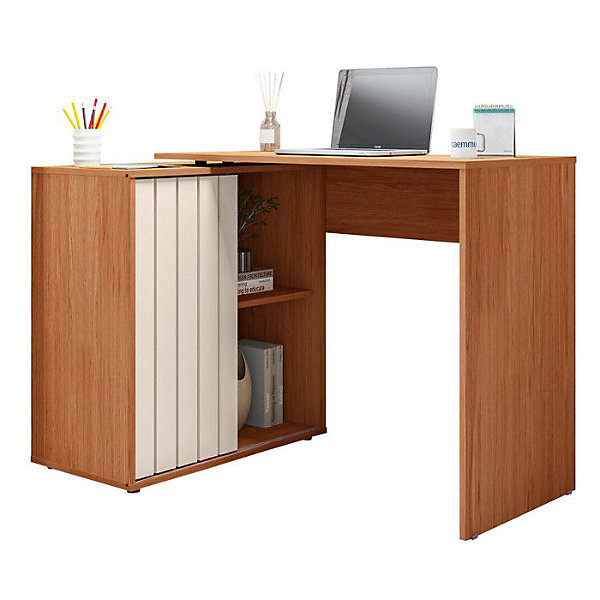 Bureau d'angle Miel et Blanc Armoirette 1 Porte 3 Niches L 139.9 H 75 P 45.1 cm - L 139.9 x l 45.1 x H 75 cm