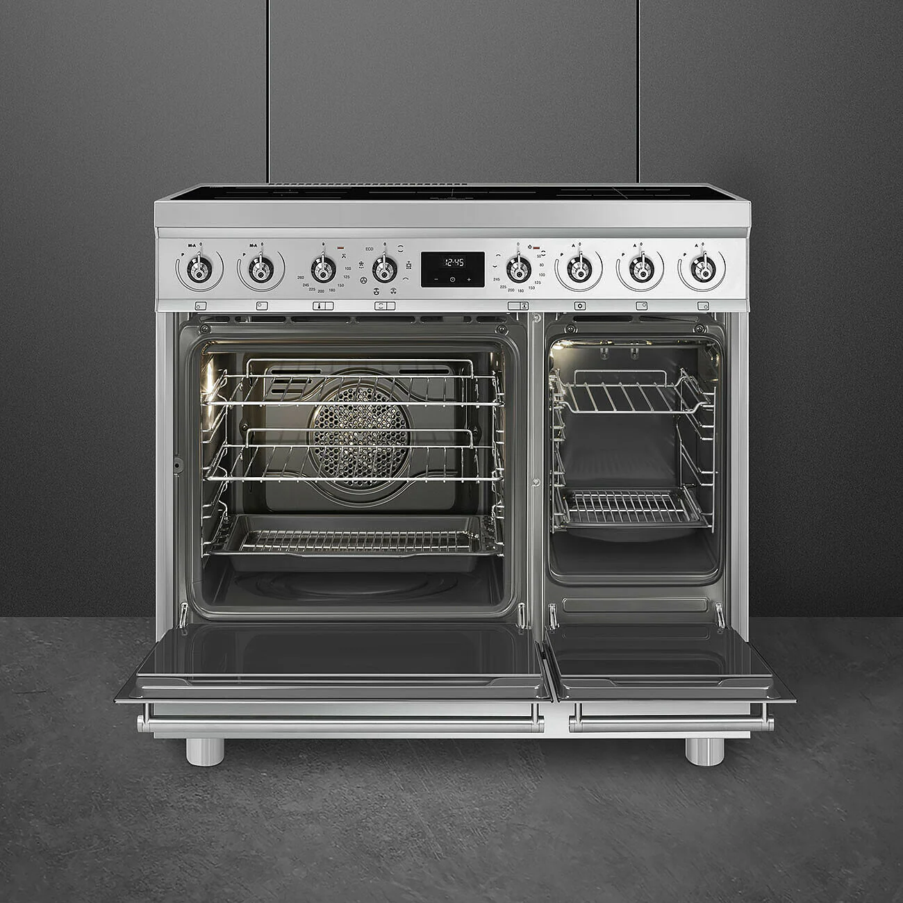 90cm Steel Double Cavity Cooker with Induction Hob