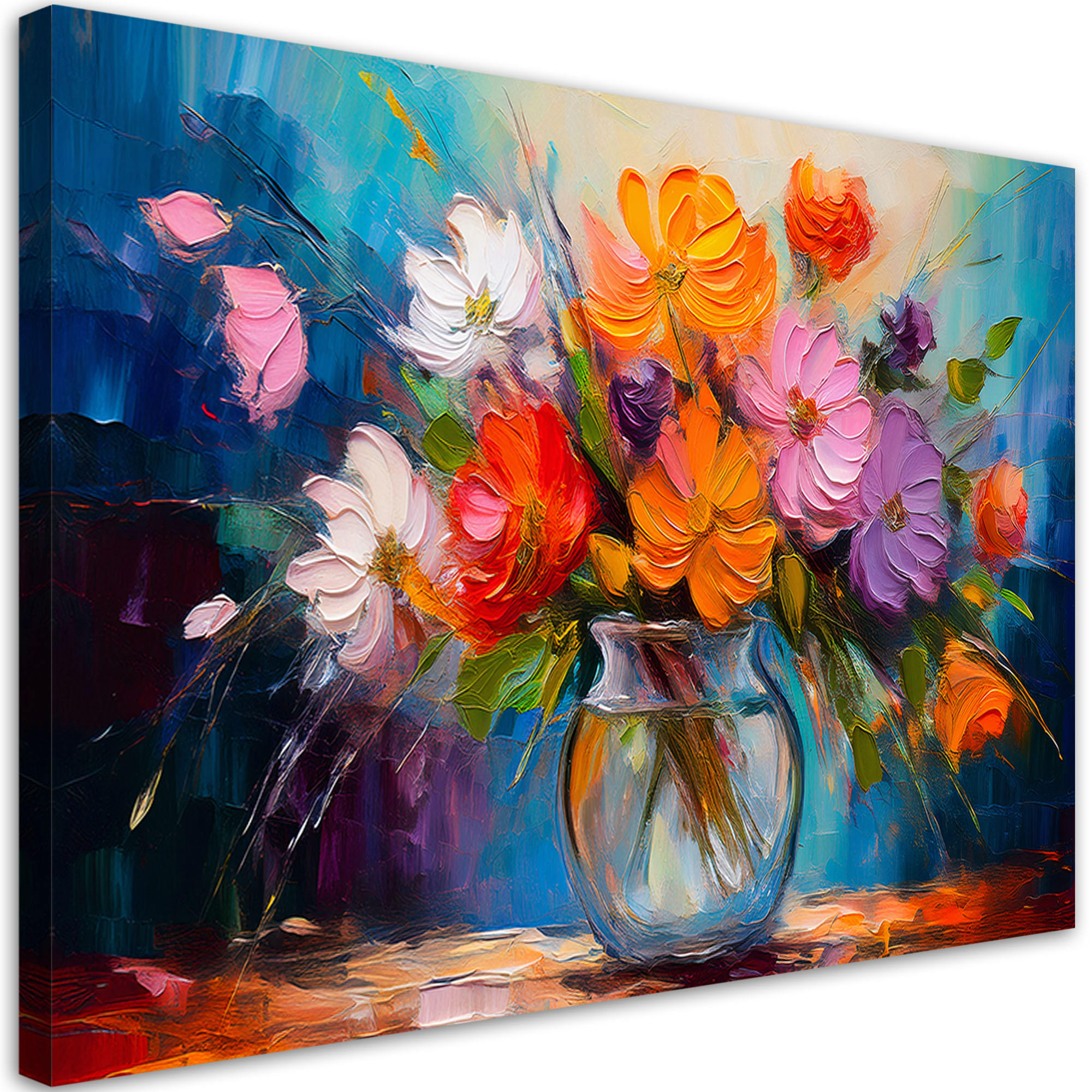 Feeby Obraz na płótnie, Malowany Bukiet Kwiatów w Wazonie 60x40