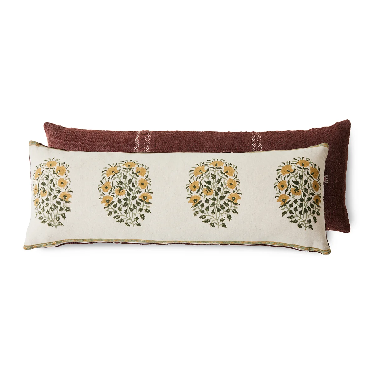 HKliving - Farmhouse Kissen, 90 x 35 cm, beige / rotbraun