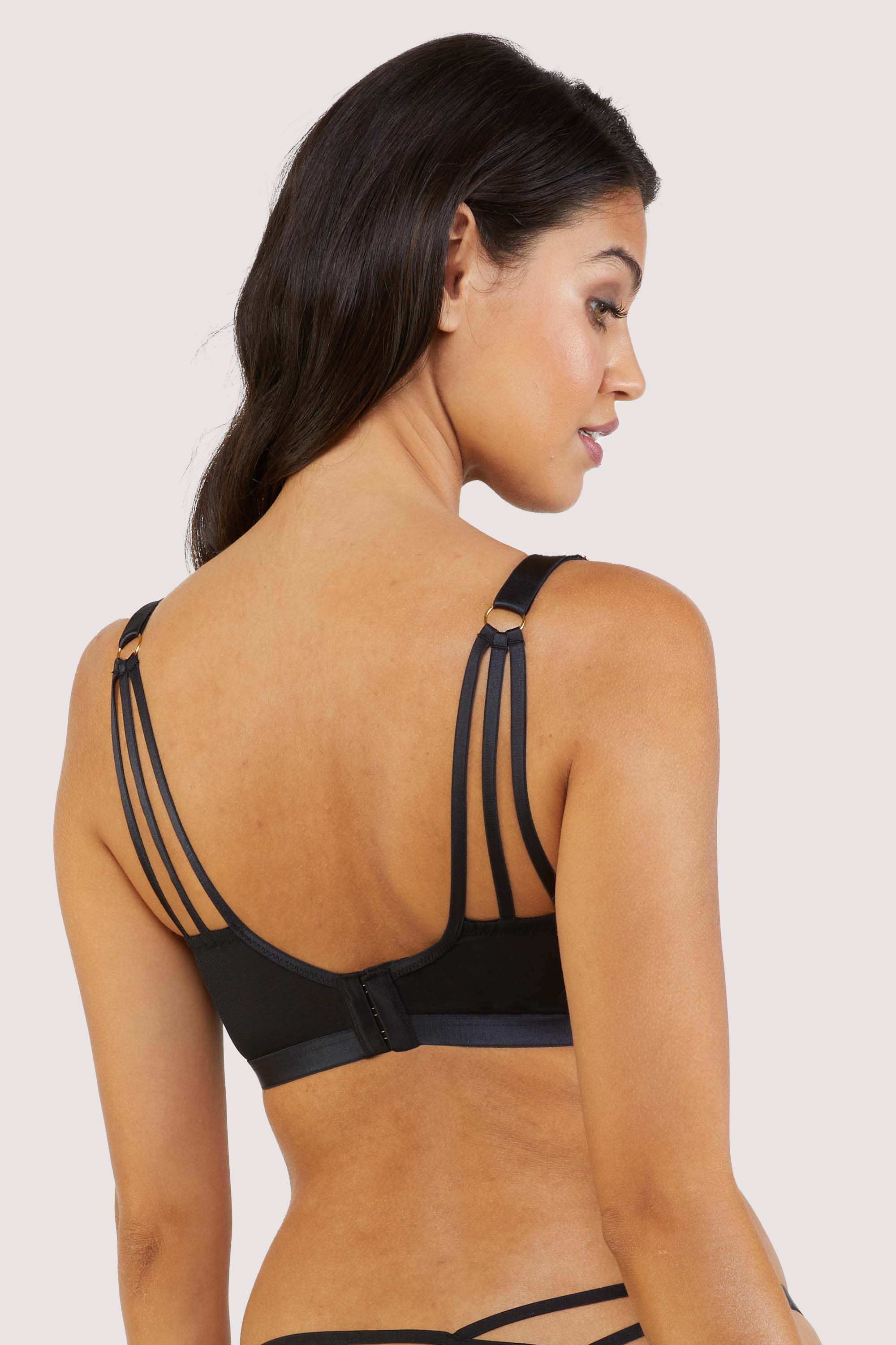 Playful Promises Pip Black Deco Embroidered Caged Plunge Bra