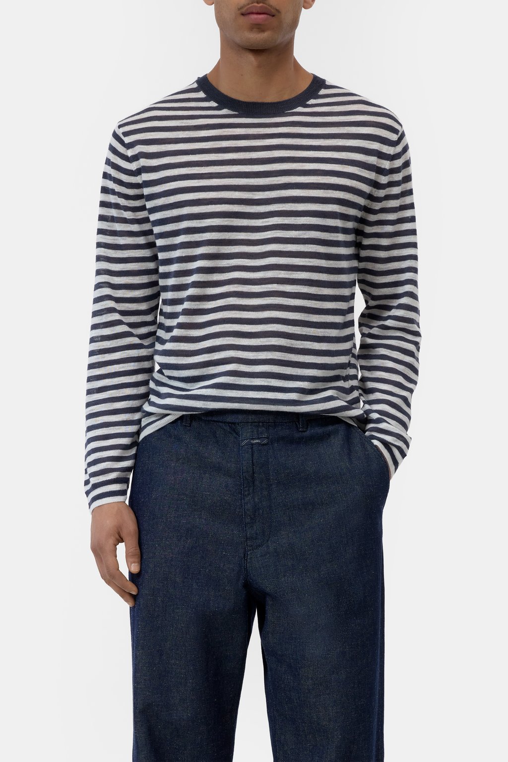 Gestreifter Pullover aus Leinen-Mix