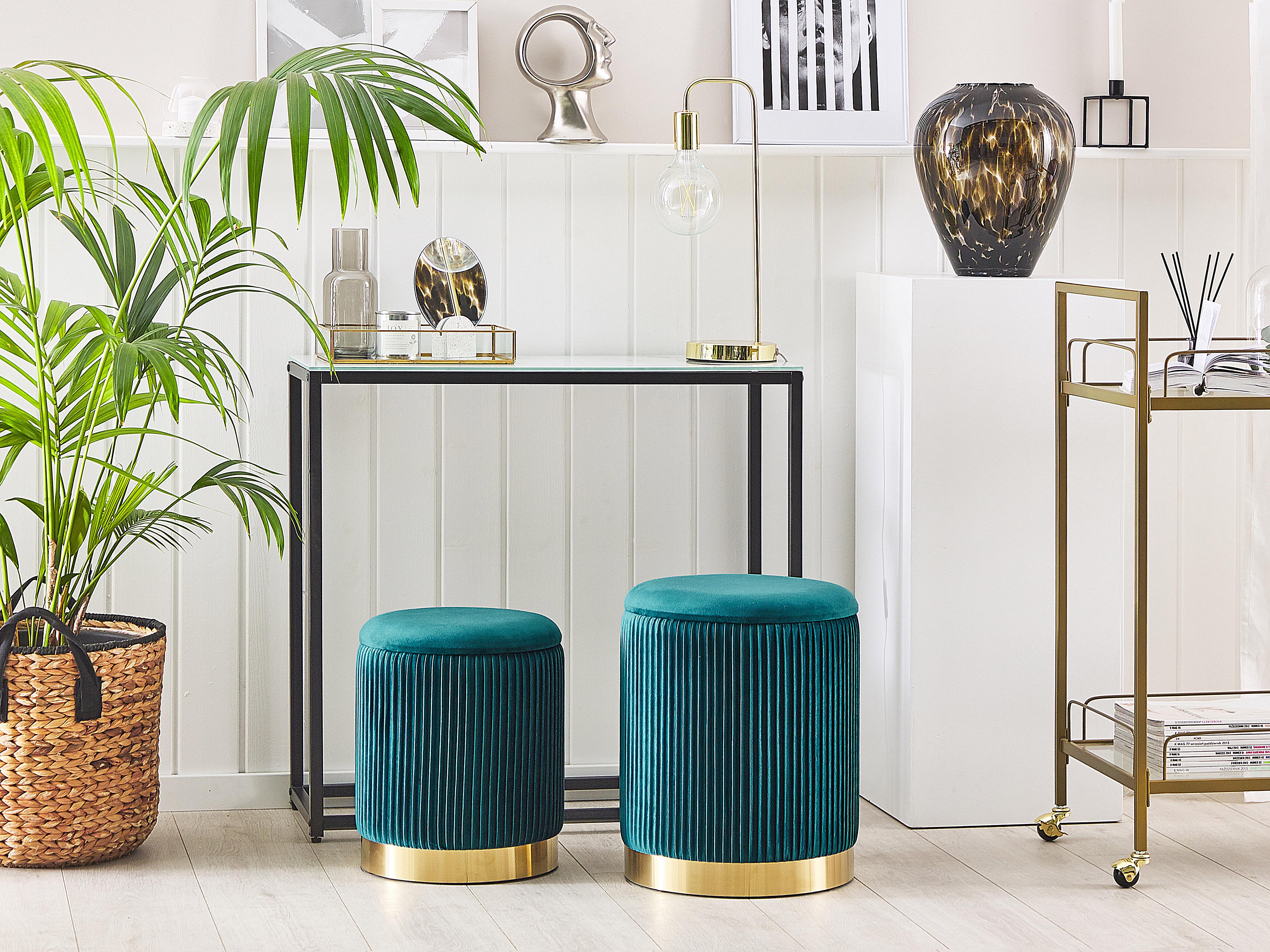 Set of 2 Storage Pouffes MIRAMAR Velvet Teal