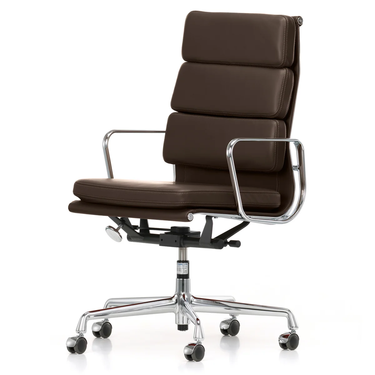 Vitra - EA 219 Soft Pad Bürostuhl beschichtet tiefschwarz mit Armlehnen, Leder Premium F nero (Hartbodenrollen)