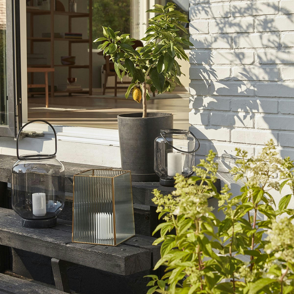 LUMINIOUS - Lanterne en verre et métal noir (x2)