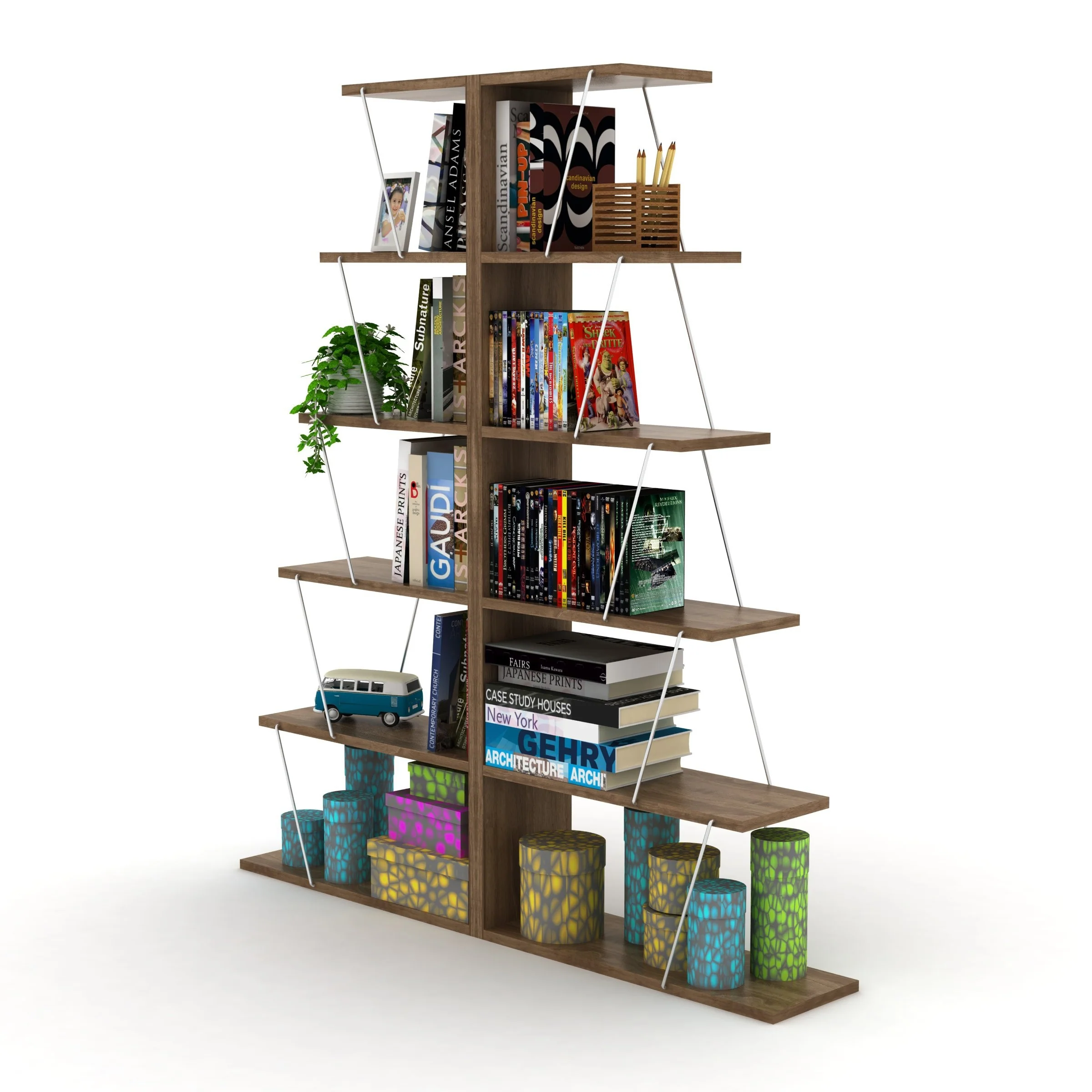 Furnish Home Store Modern 5 Tier Ladder Bookshelf Organizers, Narrow Bookshelf for Small Spaces Office Furniture Bookcase