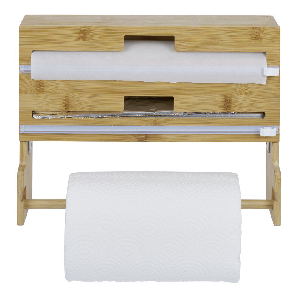 Distributeur film alimentaire et essuie-tout bambou 33,5x10xH25cm