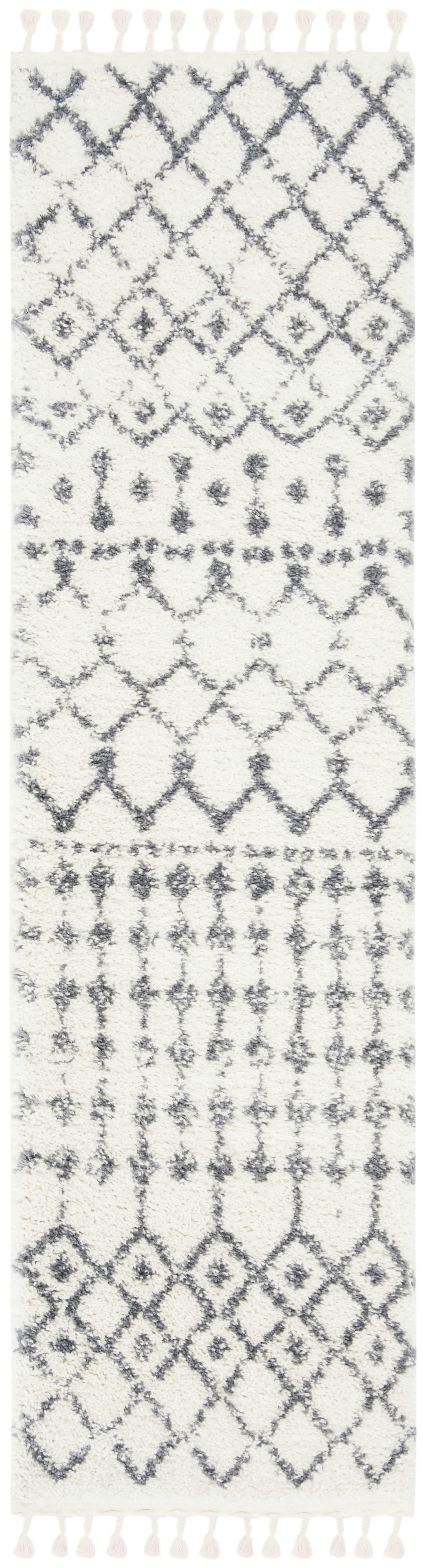 BERBER FRINGE SHAG - Tapis de salon interieur en crème & gris fonce, 66 x 244 cm