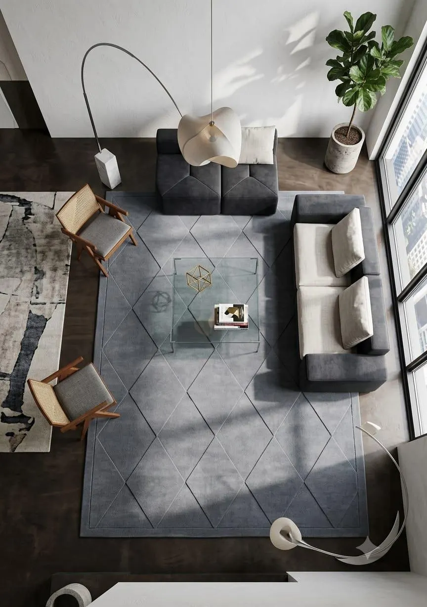 Modern Geometric Diamond Area Rug, Contemporary Living Room Floor Decor