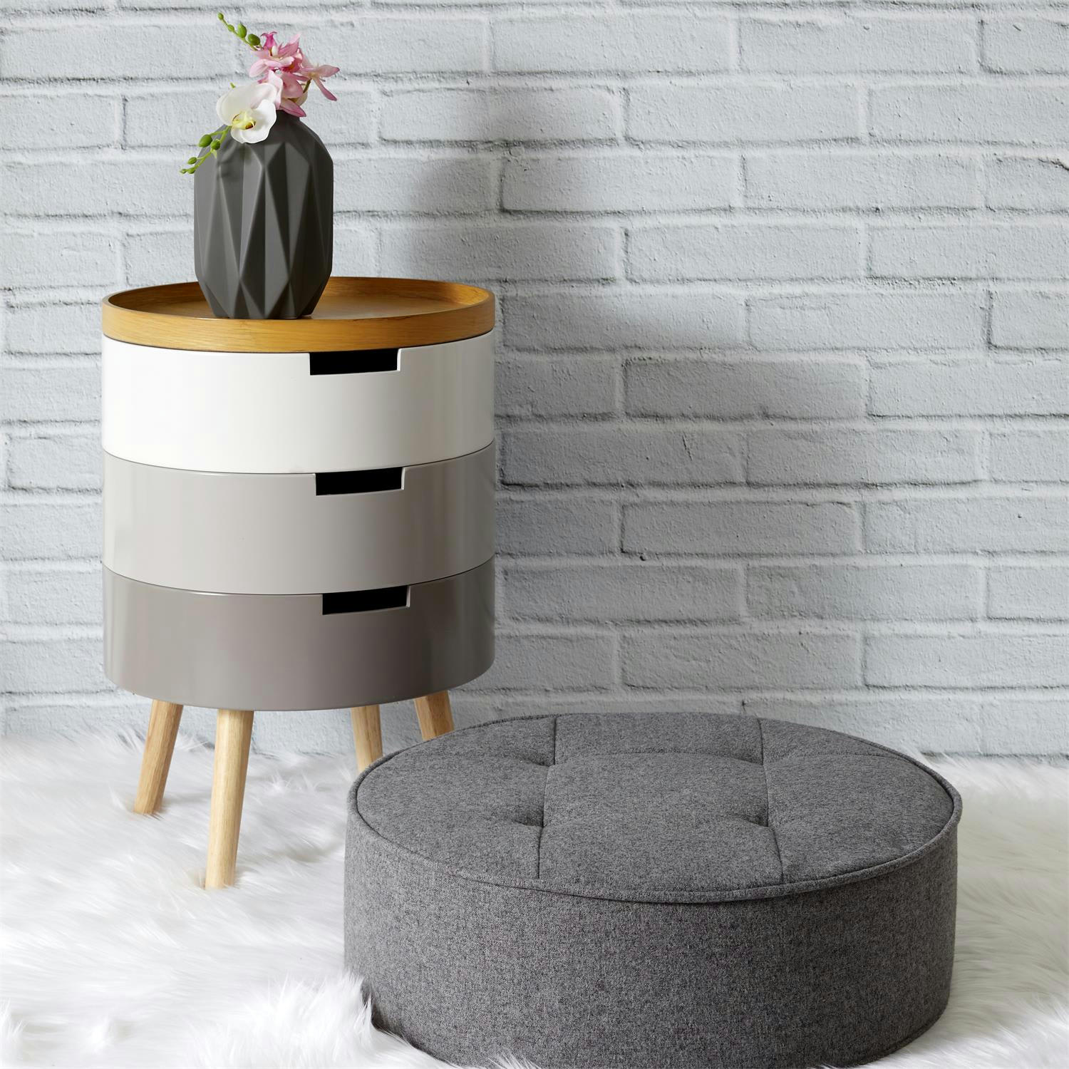 - Table de chevet coffre 3 niveaux gris