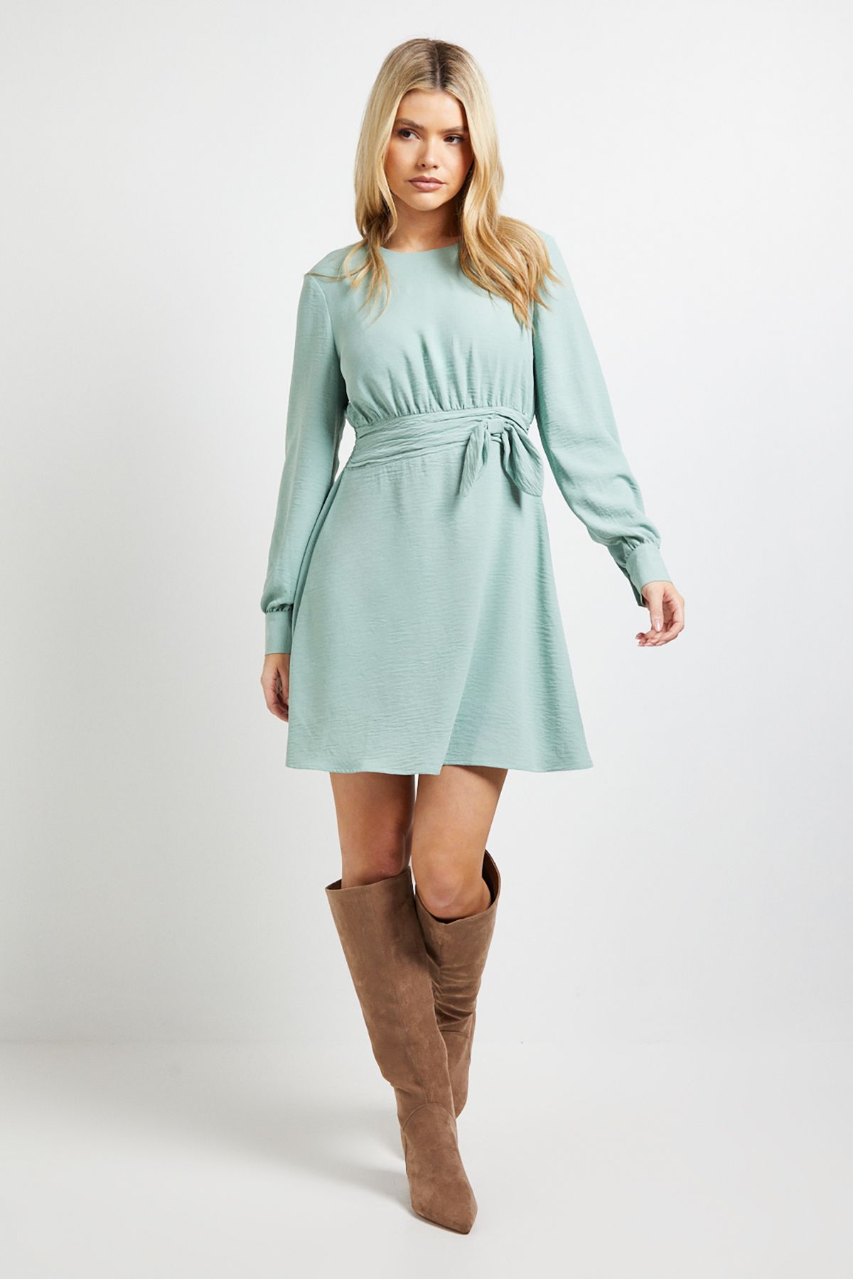 Dorothy Perkins Bow Waist Long Sleeve Mini Dress