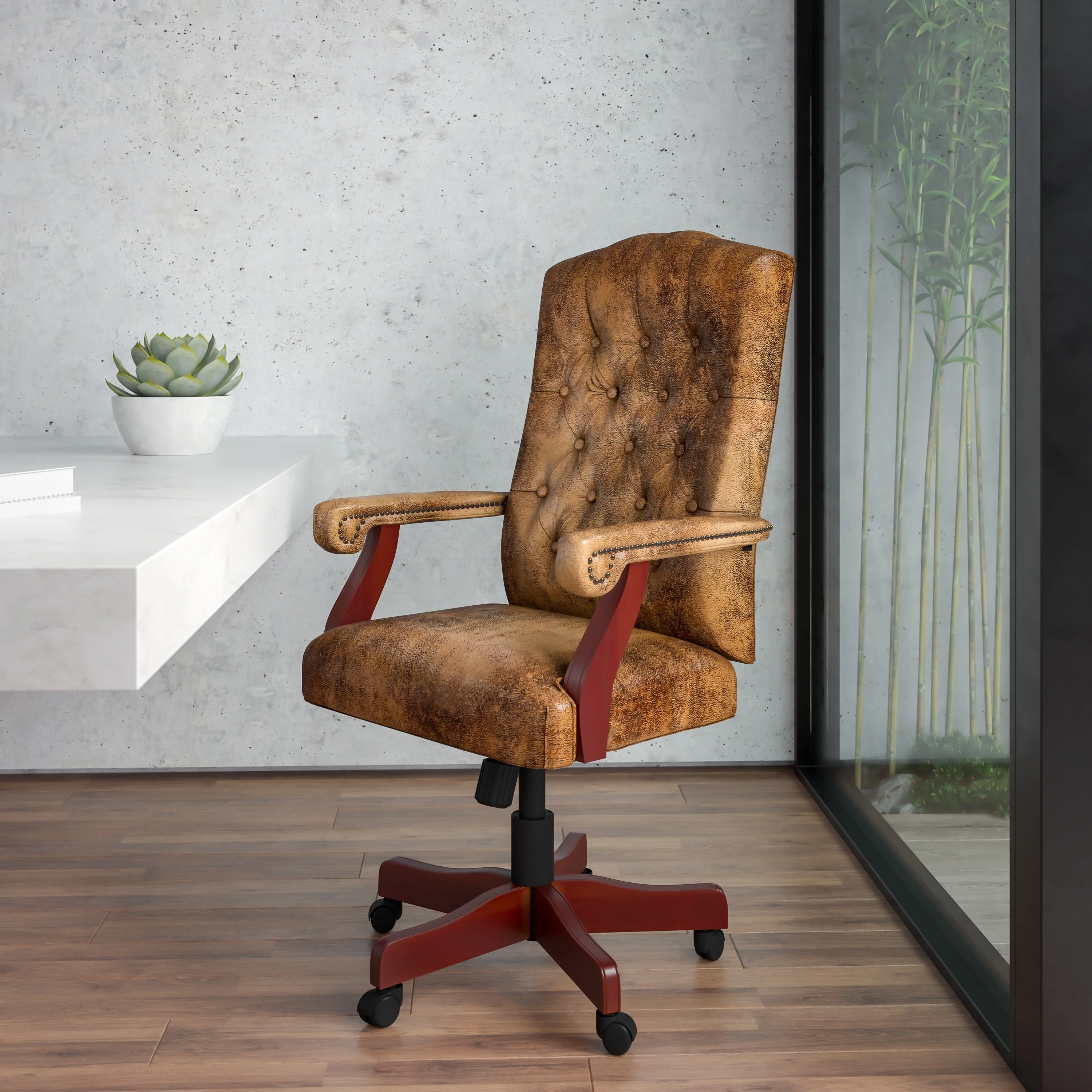 Upholstered Brown Swiveling Executive Office Armchair