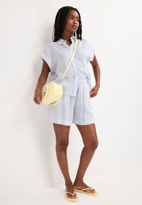 Womens Blue Stripe Linen Blend Shirt
