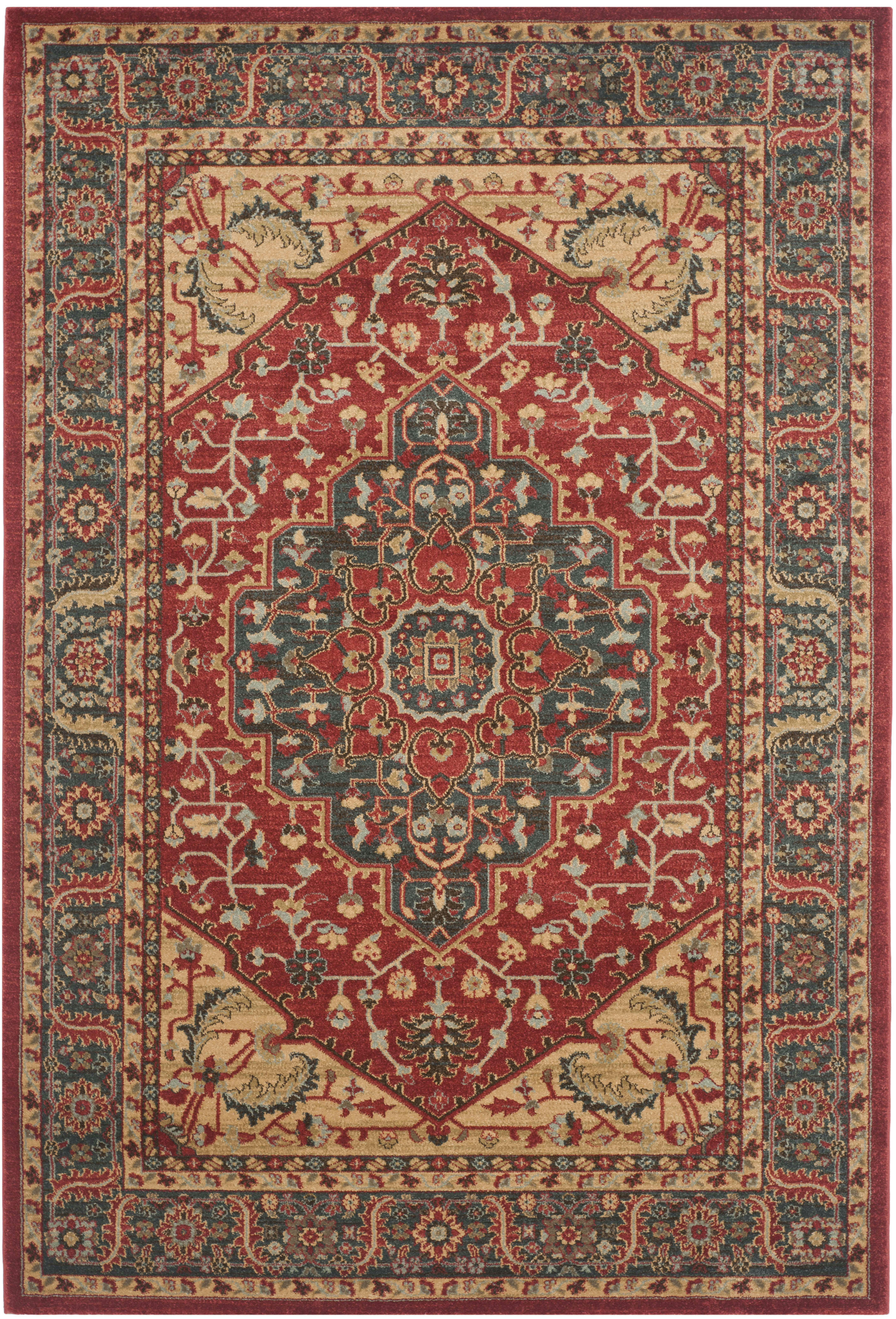 MAHAL - Tapis de salon interieur en bleu marine & rouge, 155 x 231 cm