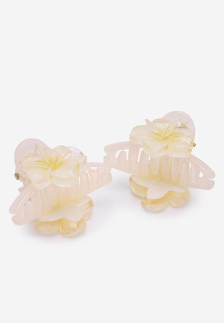 Womens 2pk Cream Matte Mini Flower Hair Clips