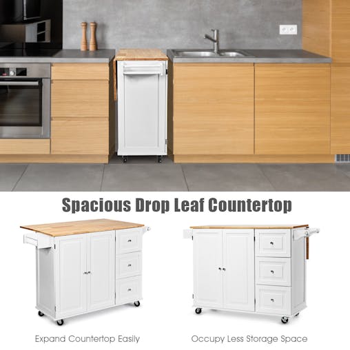 NNECW Kitchen Island Trolley with 3 Drawers & Adjustable Shelves