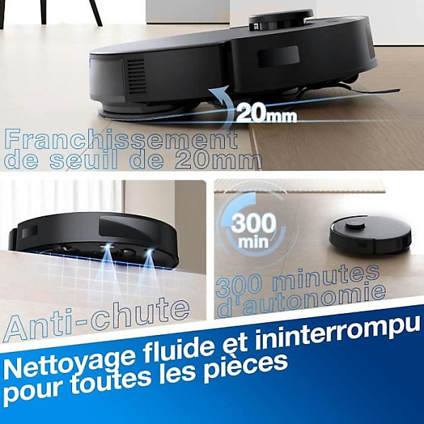 Aspirateur Robot ECOVACS DEEBOT N20 Pro Plus, Laveur 8000Pa avec vidange Automatique poussiere, Batterie 300 Mi