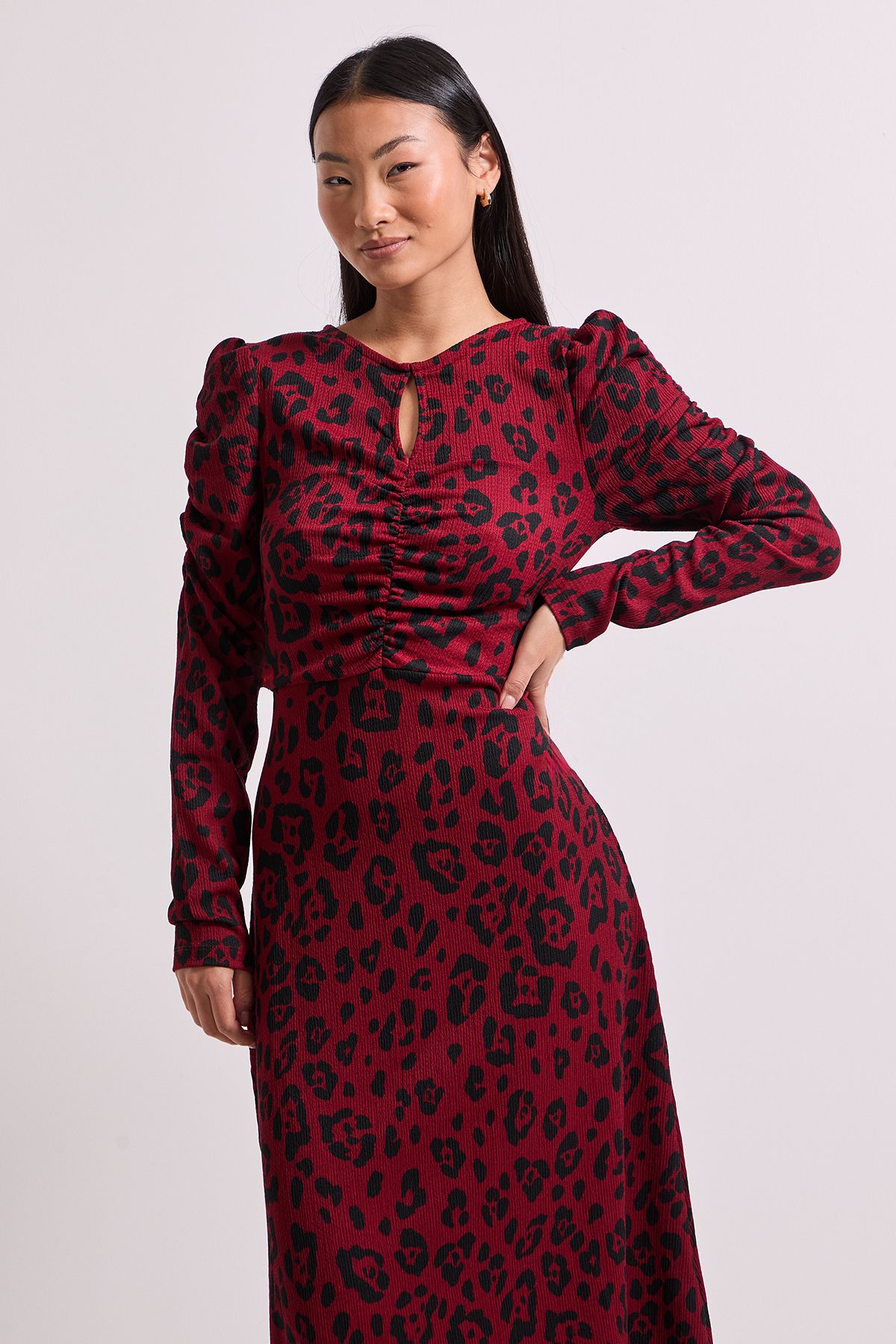 Dorothy Perkins Petite Berry Leopard Keyhole Midi Dress