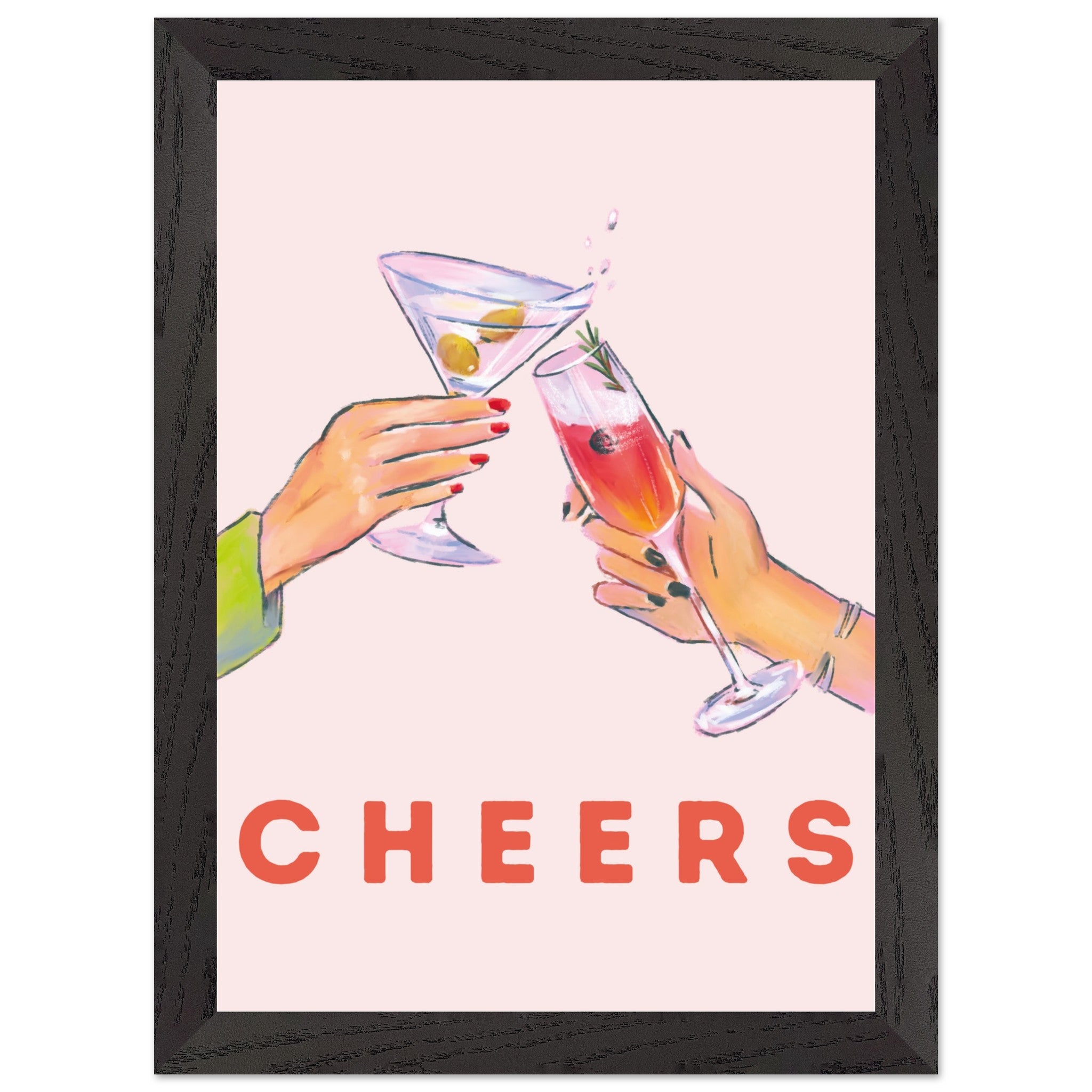 Artfulprints Poster met Lijst Cheers with cocktails  - A4 21x29.7 cm - Roze