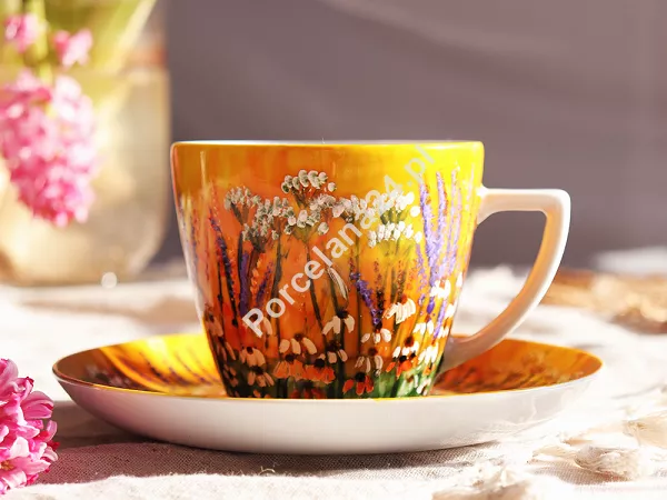 Filiżanka ze spodkiem 0,35 L / 17 cm ręcznie malowana - Łąka żółta (13) DA.FS35-13