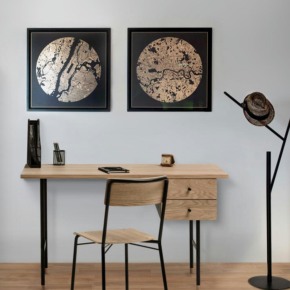 JUGEND - Bureau design bois et métal 2 tiroirs bois clair