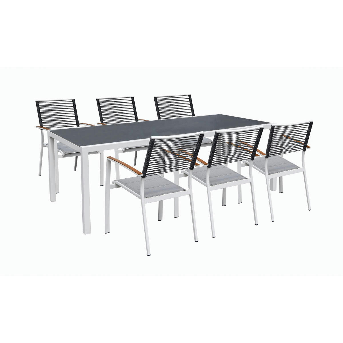 MAGNOLIA - Set de repas 6 personnes en acier et table en verre gris/blanc