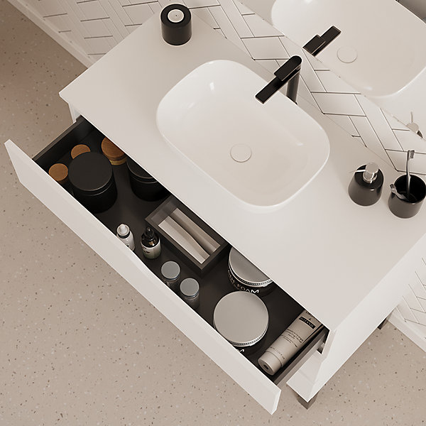 Meuble de salle de bain 100cm avec plateau et vasque à poser zeus - 3 tiroirs - sans miroir - blanc - MATA