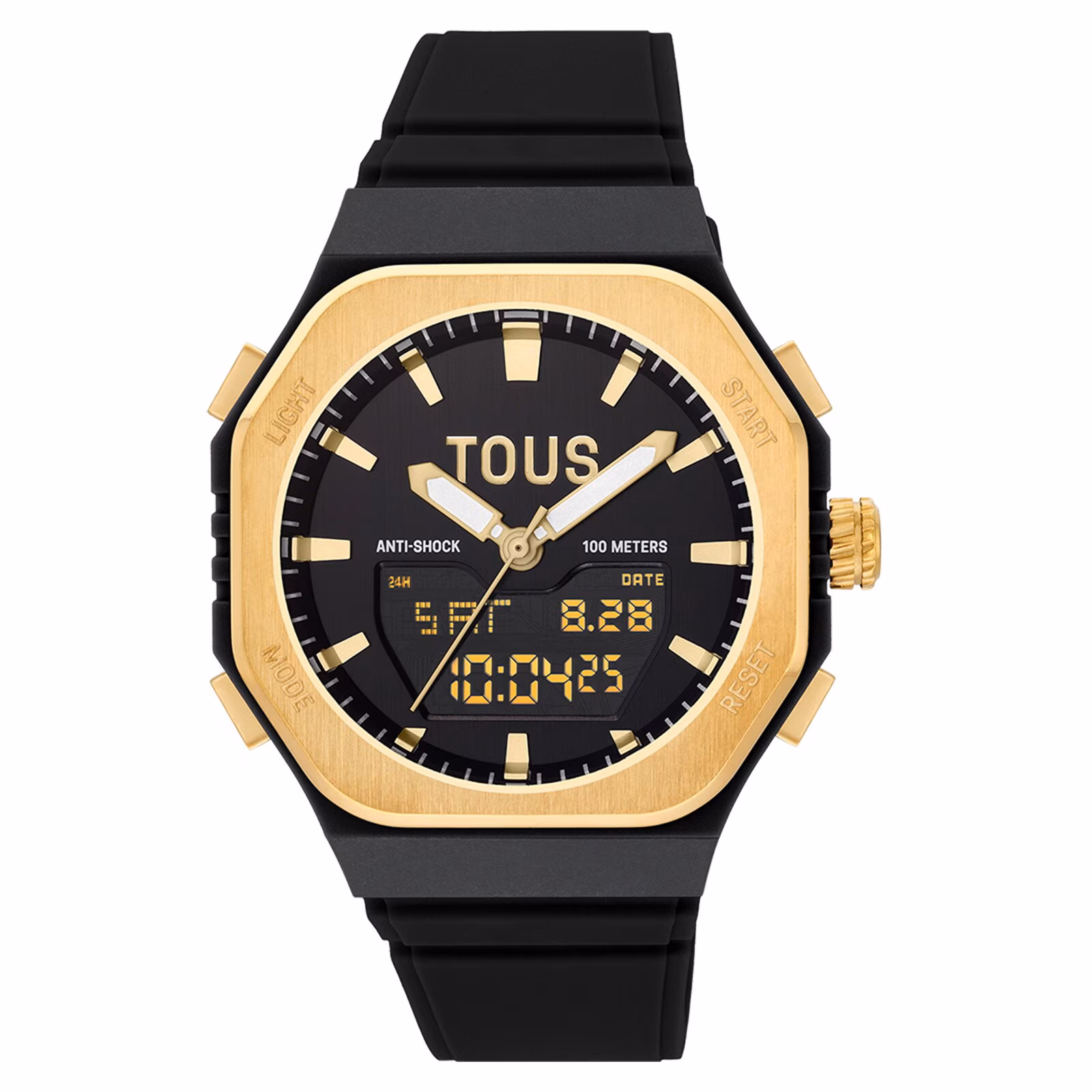 Reloj analógico/digital de acero dorado y brazalete de nylon negro Bet
