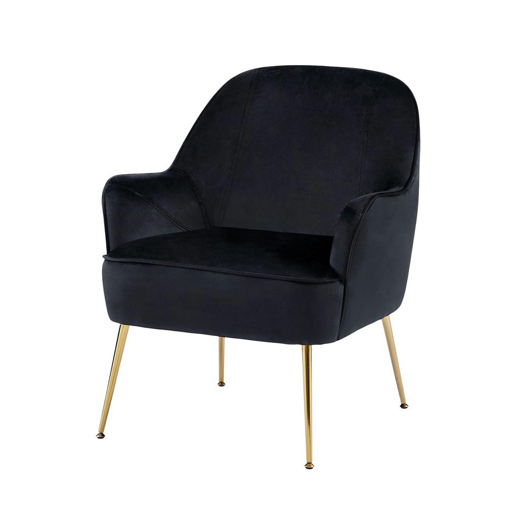 MARCELINO - Fauteuil  en velours noir avec piètement doré