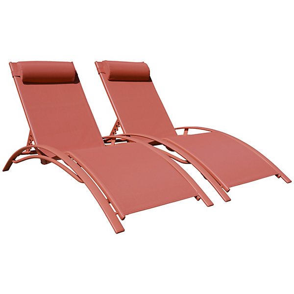 Lot de 2 transats GALAPAGOS en textilène terracotta - aluminium terracotta - HAPPY GARDEN