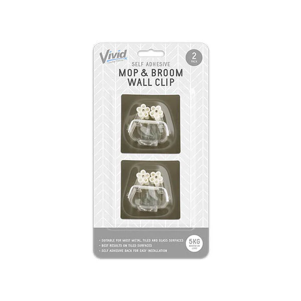 Mop + Broom Wall Clip 2PK