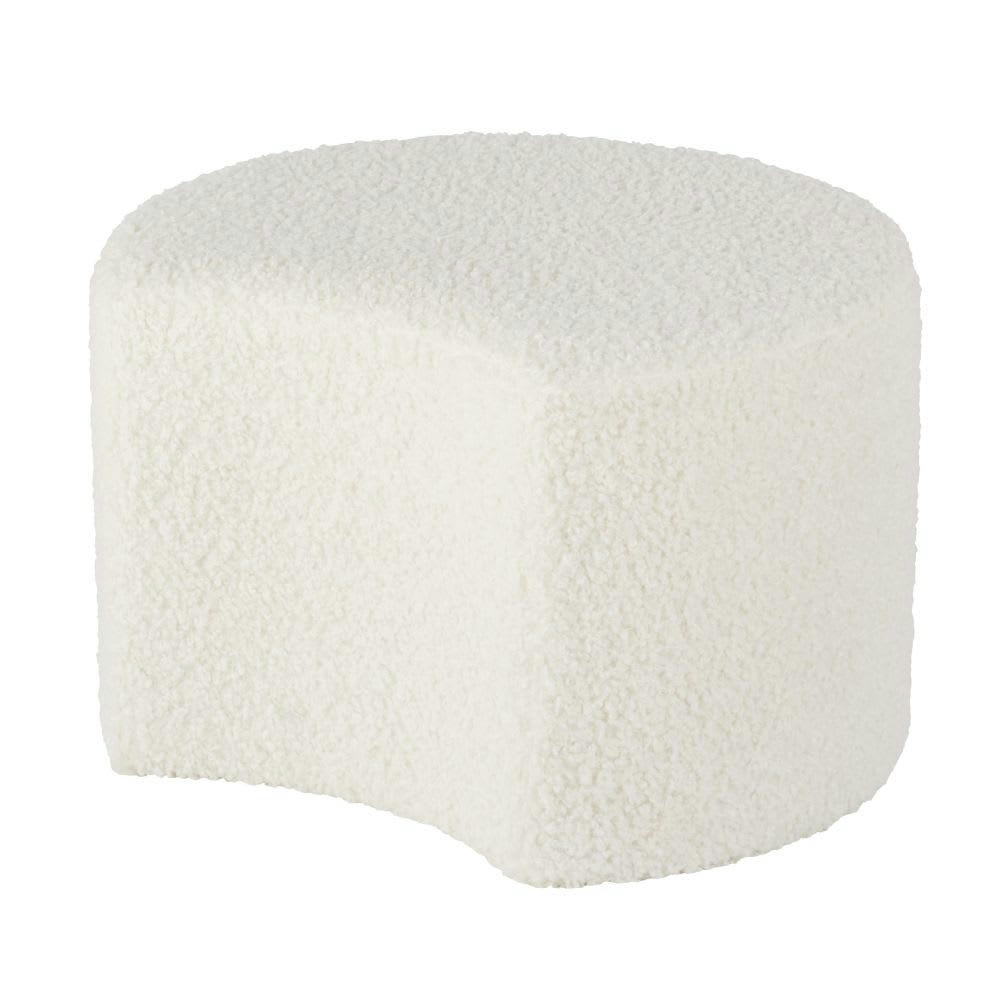 - Pouf tissu écru effet laine bouclée