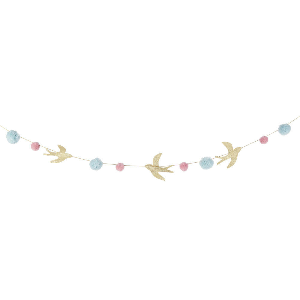 ANTWERP - Guirlande à pompons et hirondelles dorées L185