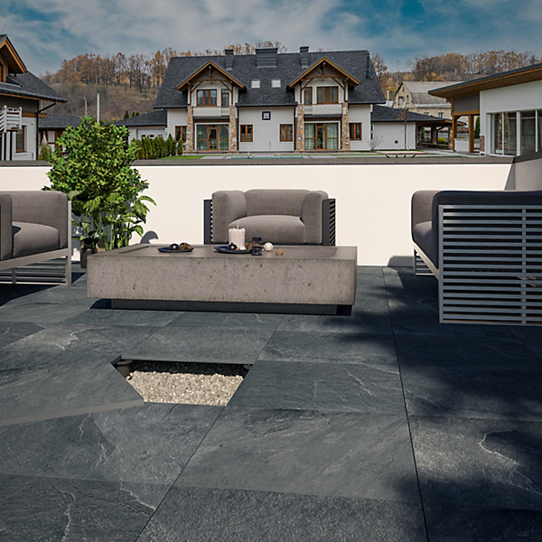 Carrelage sol extérieur en grès cérame émaillé effet pierre anthracite l.60 x L.60 x ép.2 cm Pietra