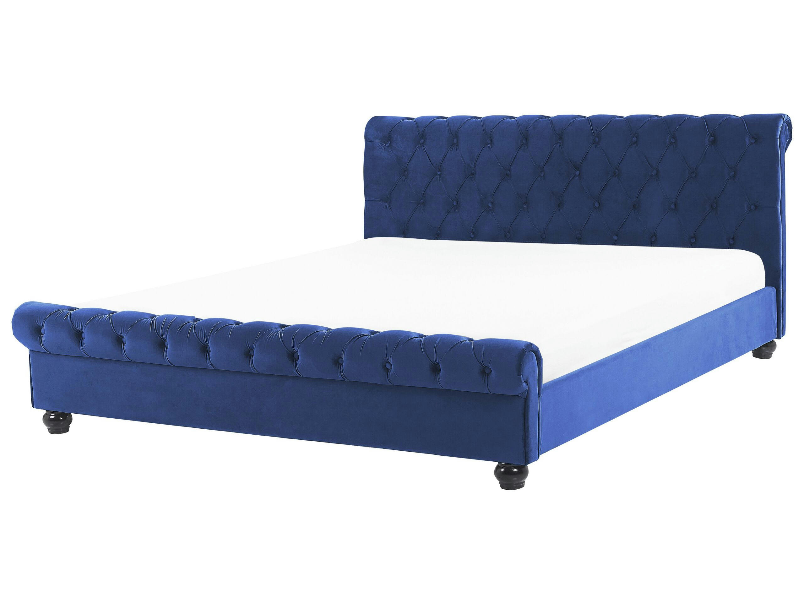 AVALLON - Lit à eau double en velours 160 x 200 cm bleu marine