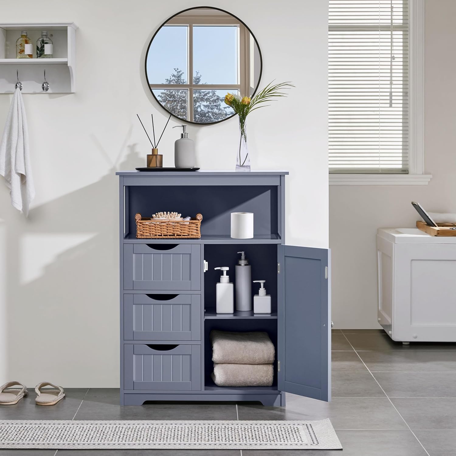 Yaheetech Bathroom Storage Cabinet Bathroom Floor Cabinet Freestanding Storage and Organizer with Door, 3 Drawers, Adjustable Shelf, 35.5 Inches Height, Gray