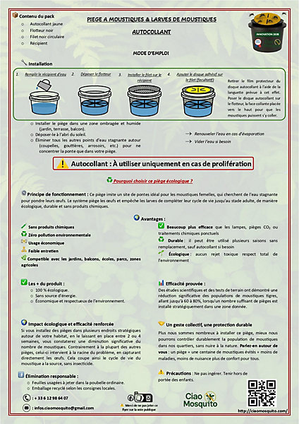 Ciao Mosquito Lot de 2 Pièges avec Récipient /Anti Moustiques Tigres &Larves / Durable, Naturel, Jardin, Terrasse