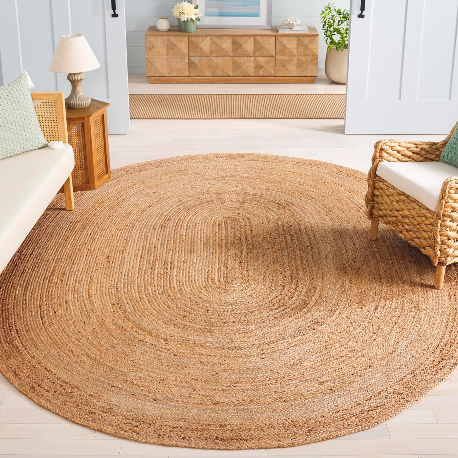 SAFAVIEH Area Rug 8x10 Oval - Cape Cod Collection - Large - Natural Brown, Handmade Braided Flat Weave Jute (CAP252A)